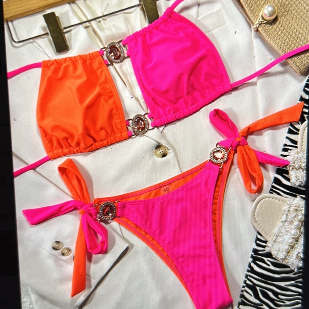 NWT - color block ties halter neck bikini set- small size